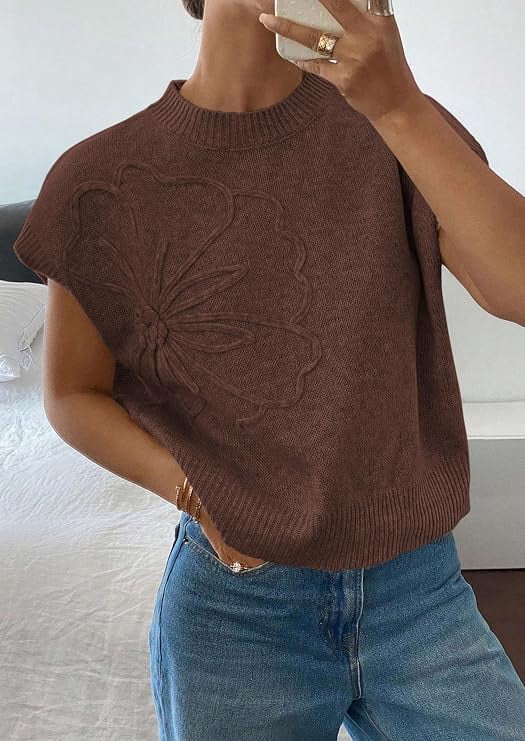 PRETTYGARDEN Women's Spring Sweater Vest Trendy Flower Knit Short Sleeve Cute Pullover Tank Tops Summer Fashion Clothing