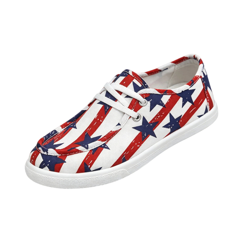 Women's Wendy Americana Stars Slip On Shoe | Patriotic Lightweight Travel Loafer with Elastic Laces