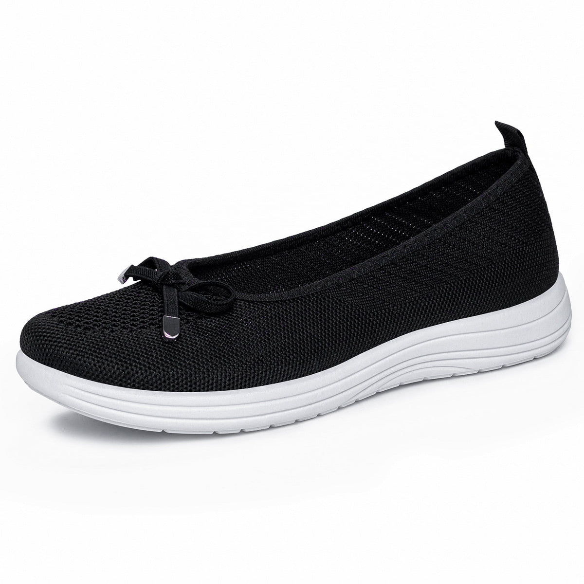 KIJBLAE Women's Plus Size Knit Mesh Low Cut Comfort Flats, Breathable Lightweight Slip On Daily Shoes Black 36