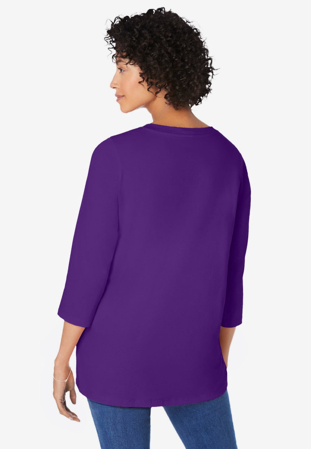 Woman Within Plus Size Perfect Three-Quarter Sleeve V-Neck Tunic