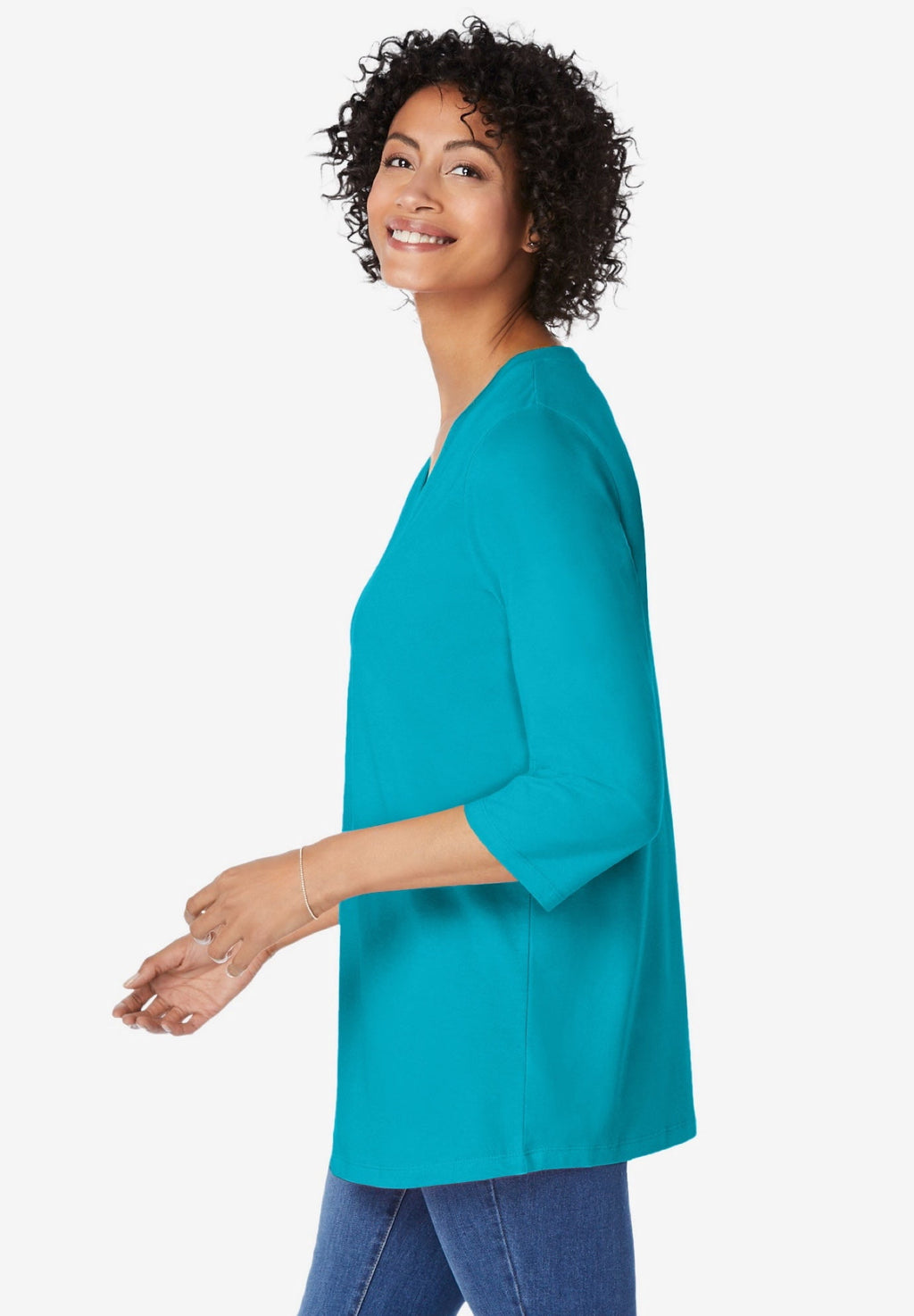 Woman Within Plus Size Perfect Three-Quarter Sleeve V-Neck Tunic