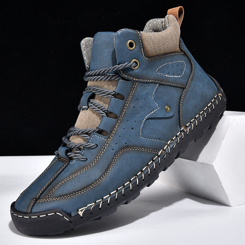 RotHome Men's Casual Outdoor Chukka Boots Hand-Stitched Leather High Top Walking Shoes with Non-Slip Rubber Sole for Daily Work and Travel, Wine, Size 6