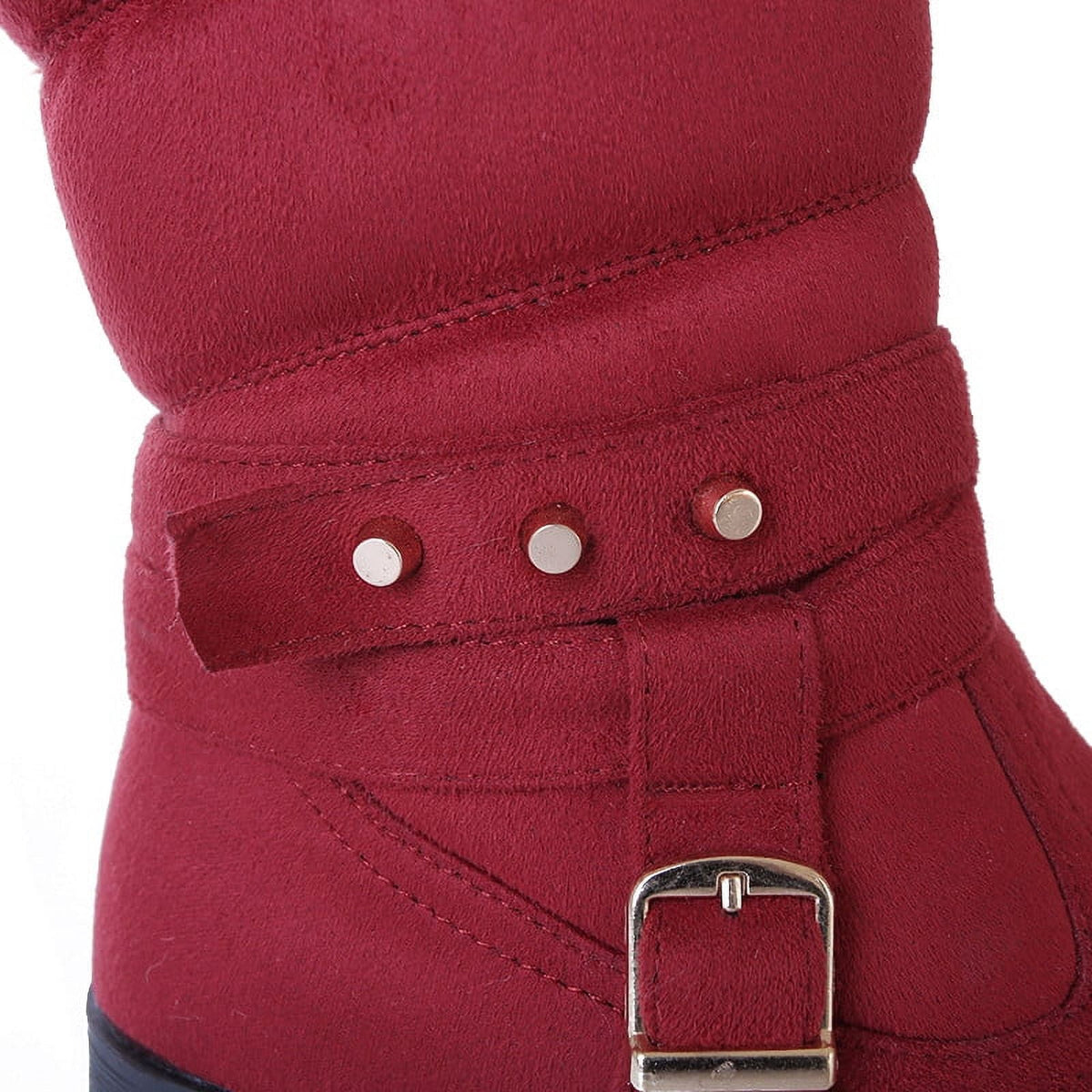 Mid Calf Boots For Women Thermal Plush Fleece Lined Suede Round Toe Chunky Mid Heels Winter Snow Boots Winter Warm Dress Long Tall Boots Blue 37