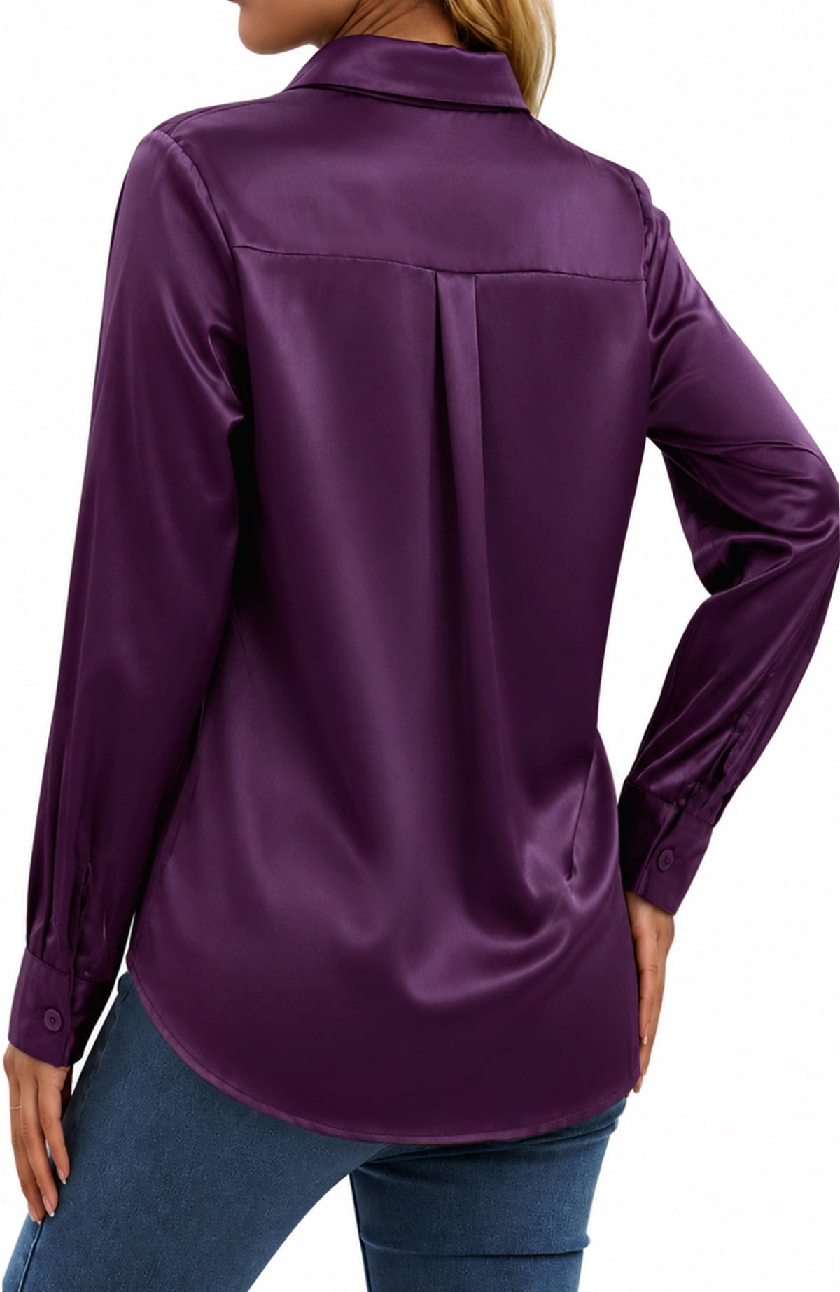 UVN Blouses for Women Long Sleeve Satin Shirts Button Down Ladies Casual Top