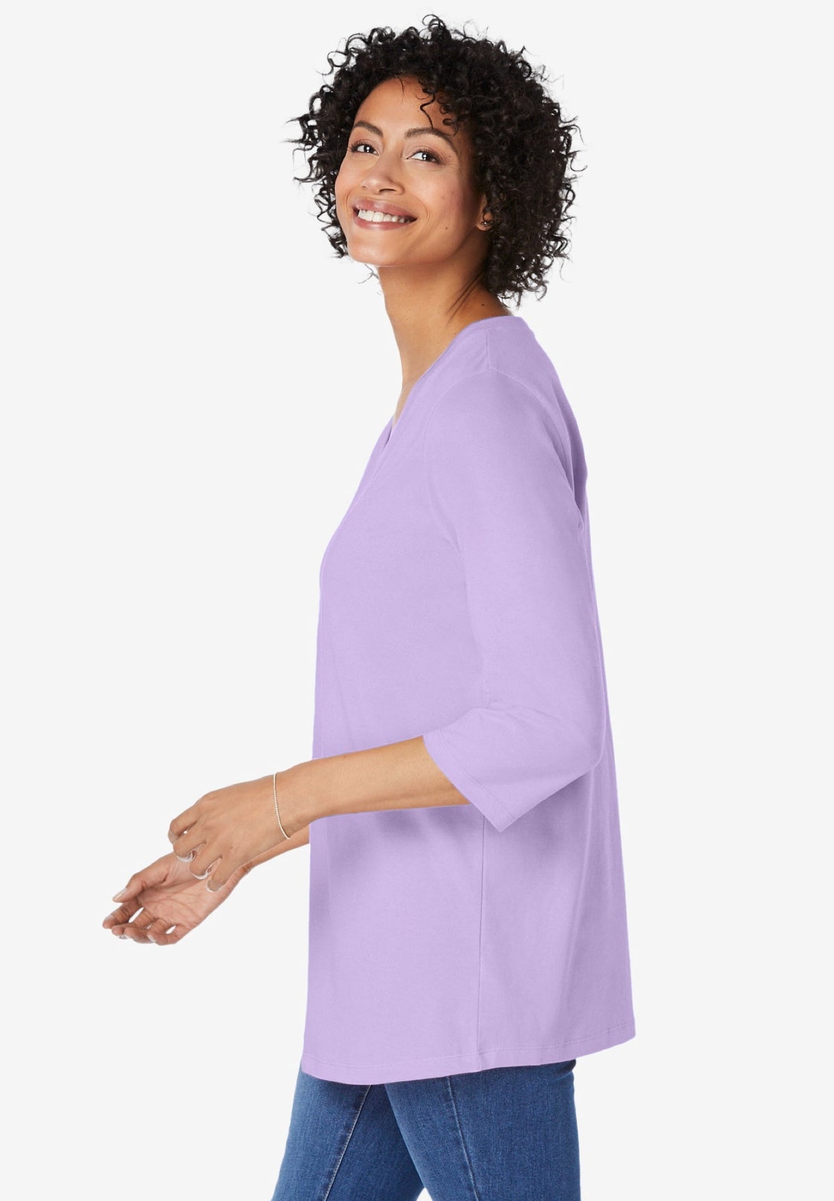 Woman Within Plus Size Perfect Three-Quarter Sleeve V-Neck Tunic