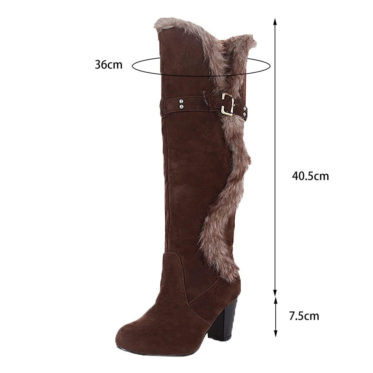 hopeusnice Women's Knee High Boots Fuzzy Fleece Lined Buckle Winter Warm Suede Boots Chunky Heel Comfortable Stylish Outdoor Snow Boots Black 36