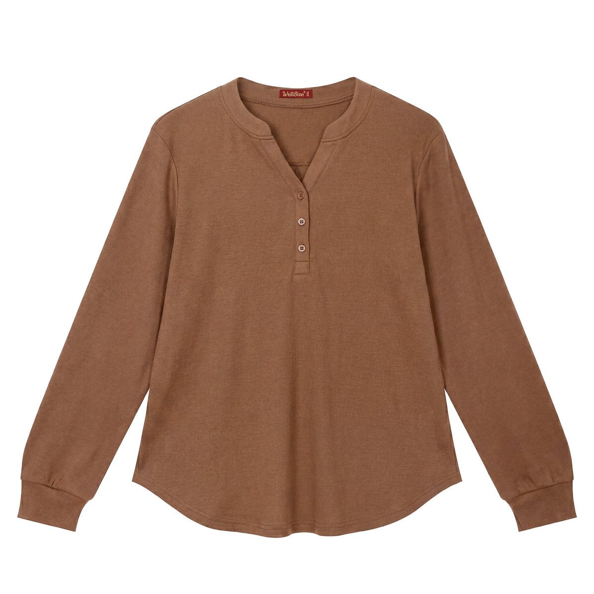 WellSize Plus Size Blouses for Women Henley V Neck Tops Casual Long Sleeve Button Shirts Fall Pullover Outfit