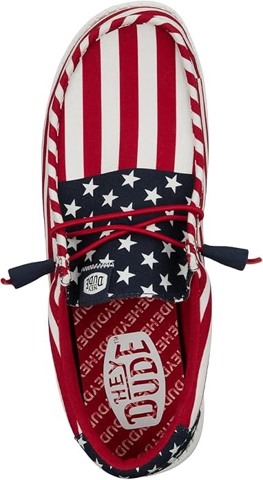 HEY DUDE Wally Patriotic, Mens Shoes, Slip-on Loafers, Comfortable & Light-Weight Size 10