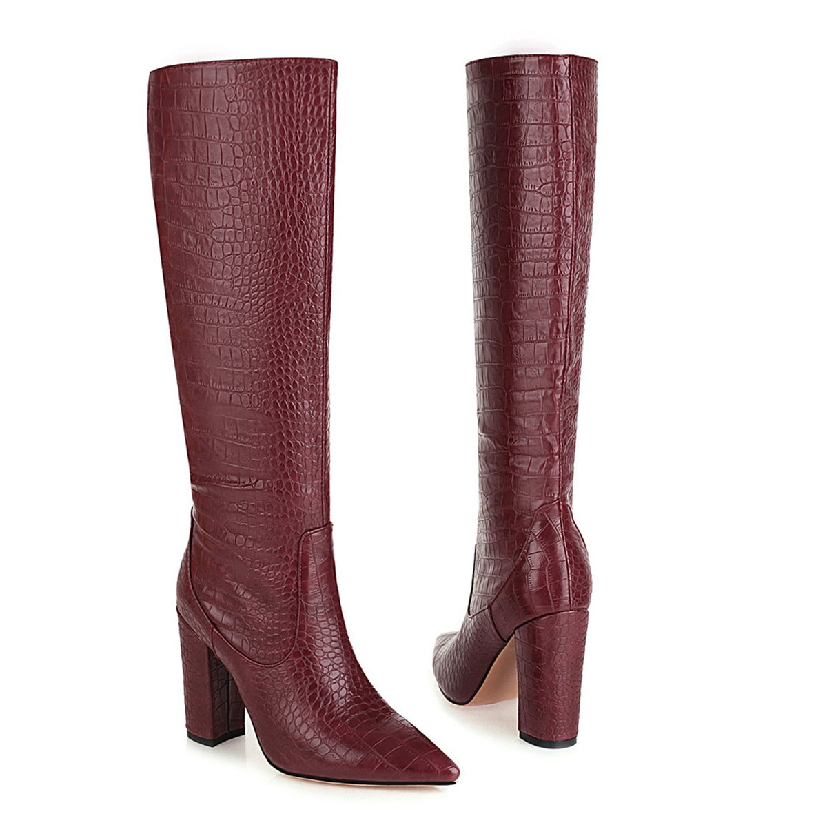 Women's Knee High Boots Pointed Toe Chunky Heel Leather Boots Fall Winter Warm Comfortable Fashion Boots Yellow 44
