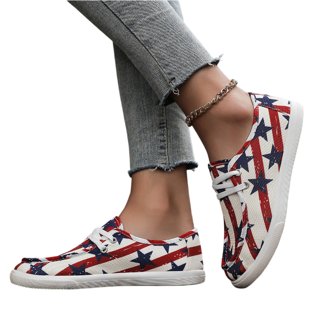 Women's Wendy Americana Stars Slip On Shoe | Patriotic Lightweight Travel Loafer with Elastic Laces