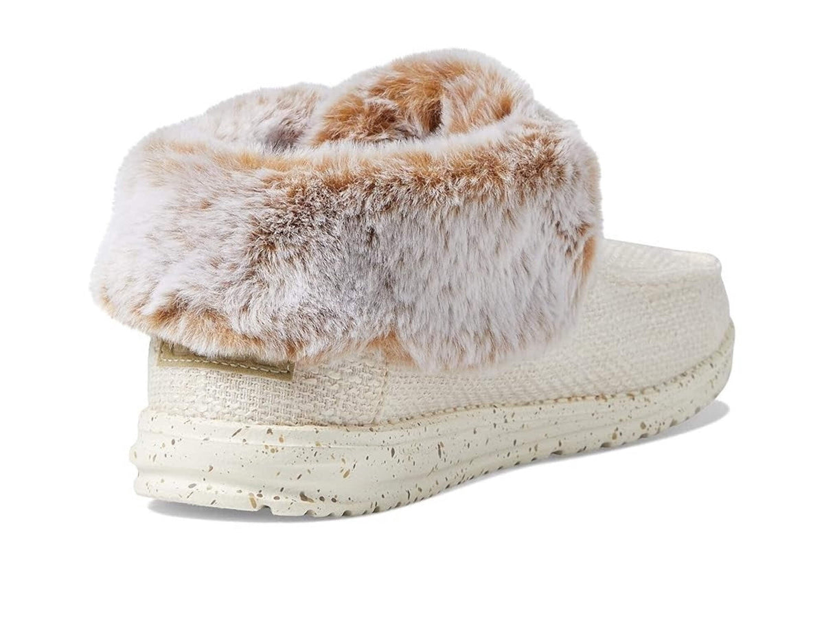 Hey Dude Britt Women's US 5 Beige Canvas Faux Fur Comfort Casual Shoes JOBB1995