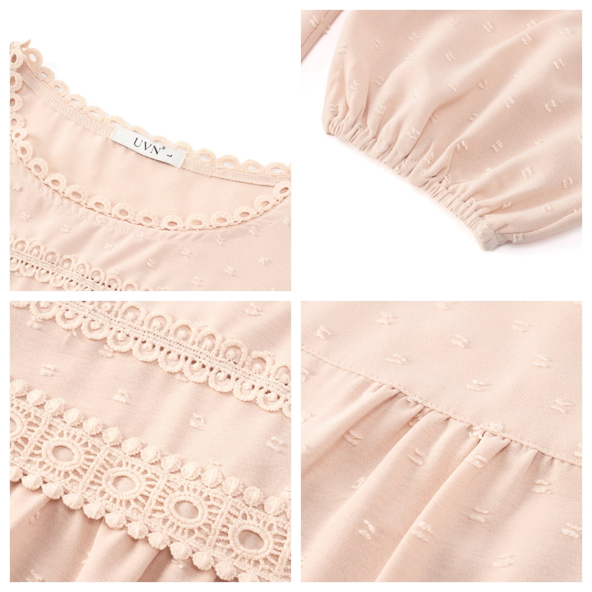 UVN Fall Shirts for Women Long Sleeve Blouses Ladies Crewneck Lace Crochet Tops Dressy Chiffon Blouses