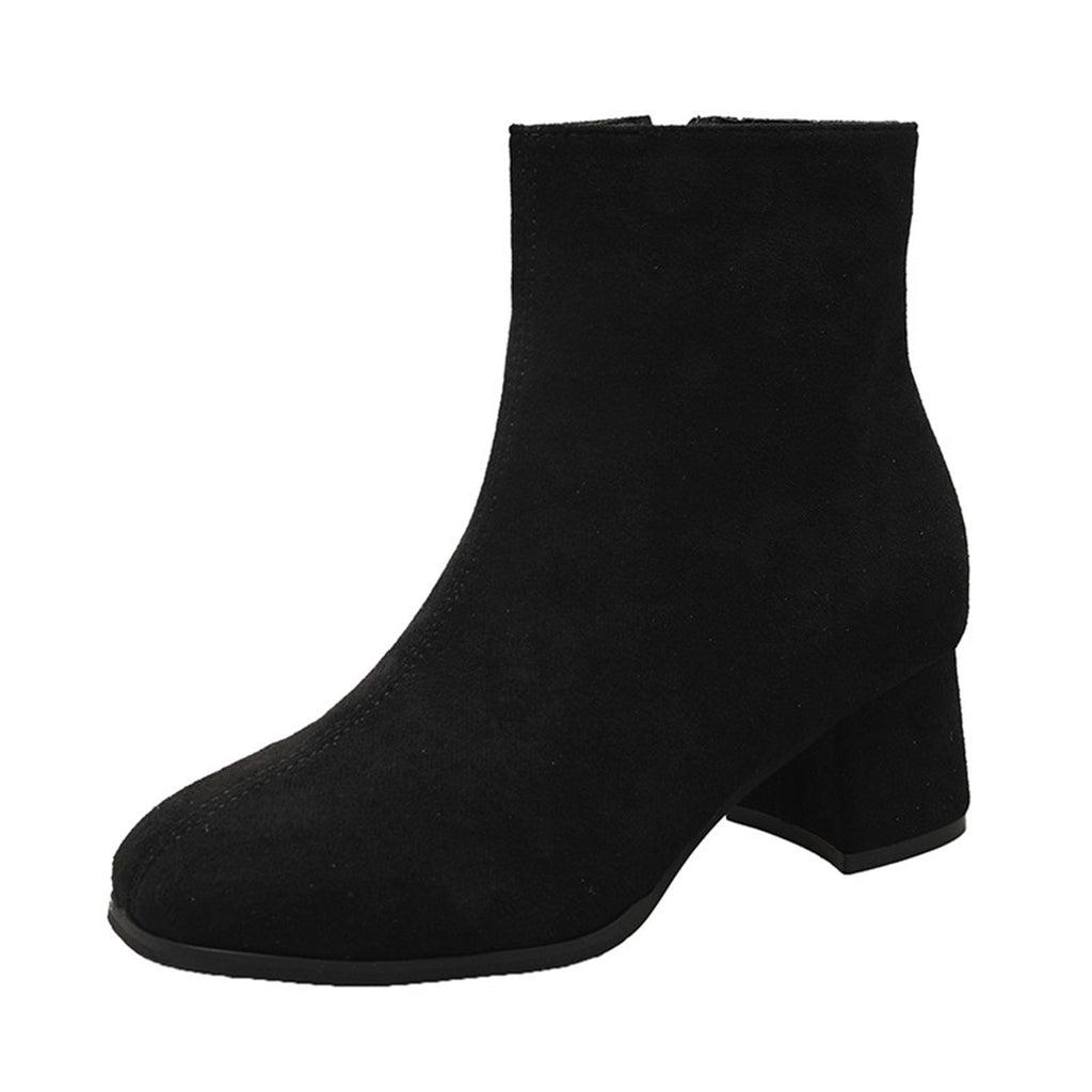 hopeusnice Women's Suede Ankle Boots Block Heel Zipper Closed Toe Booties Comfortable Low Heel Dress Shoes for Fall Winter Khaki 37