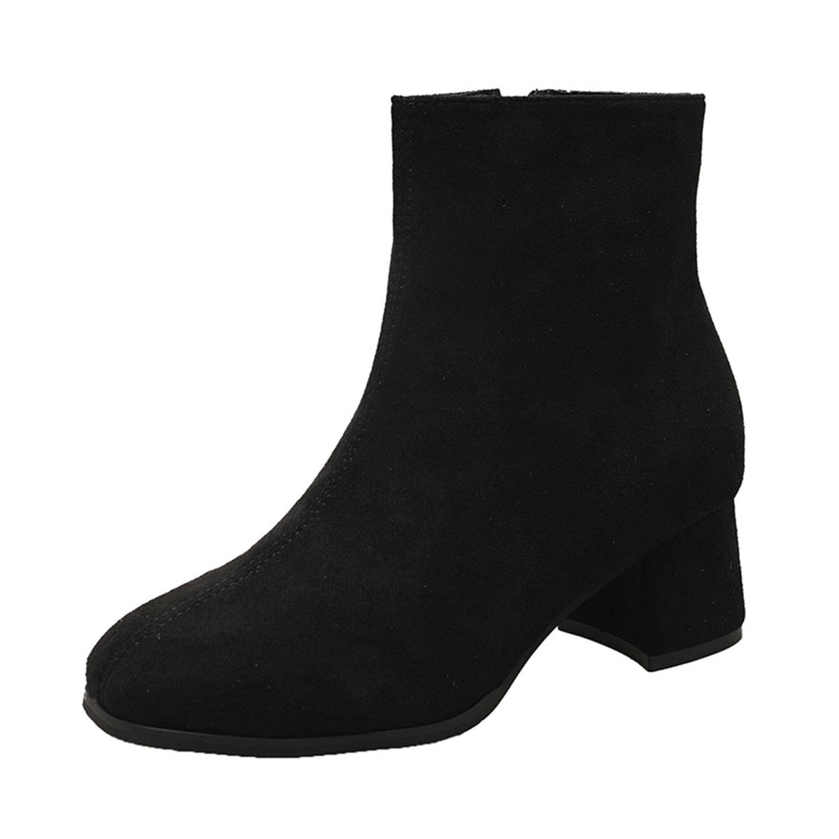 hopeusnice Women's Suede Ankle Boots Block Heel Zipper Closed Toe Booties Comfortable Low Heel Dress Shoes for Fall Winter Khaki 37