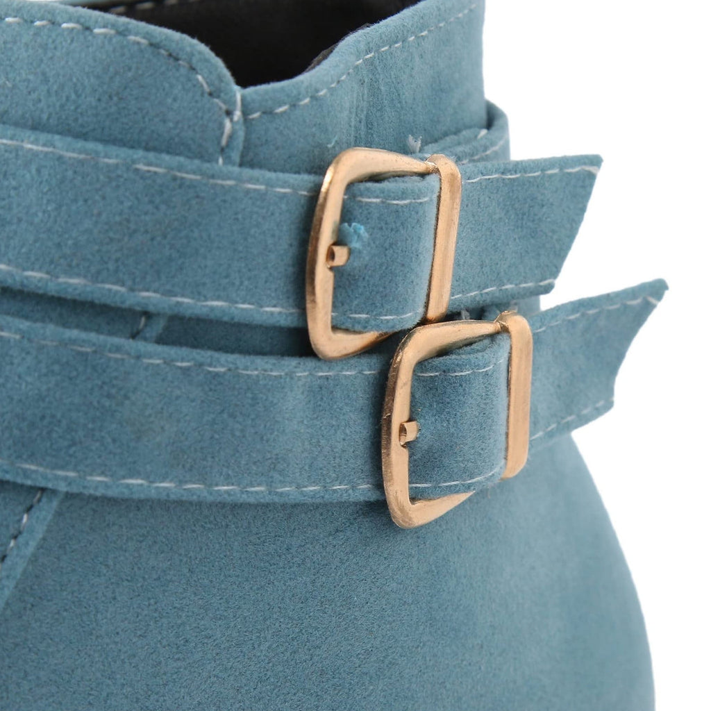 hopeusnice Women's Buckle Ankle Boots Suede Winter Warm Shoes Flat Heel Buckle Ankle Boots Comfortable Fashion Boots Black 36