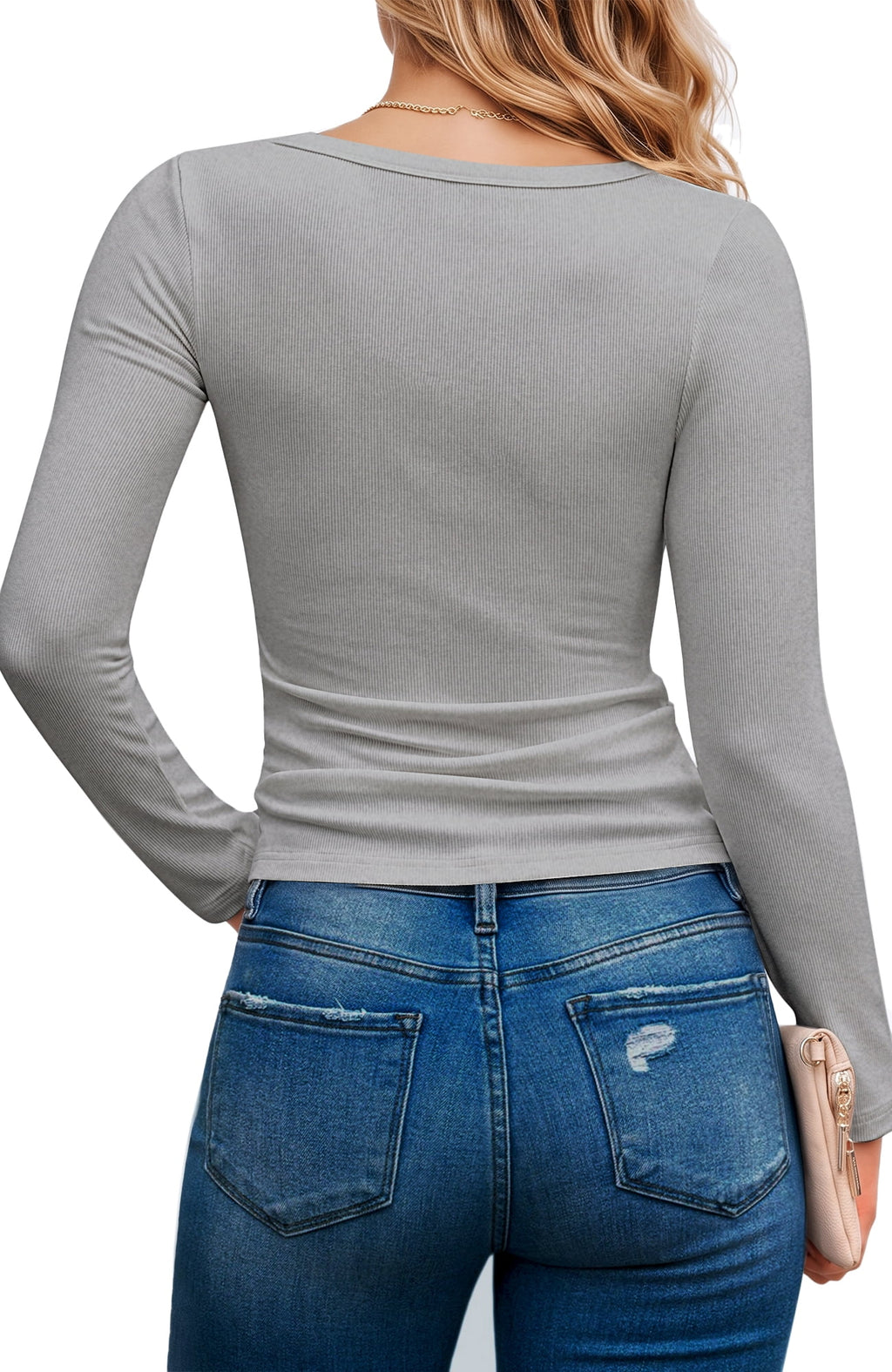 SPROUTOP Slim Fit Blouse for Women Long Sleeve Square Neck Shirts Ribbed Fall Ladies Casual Basic Tops