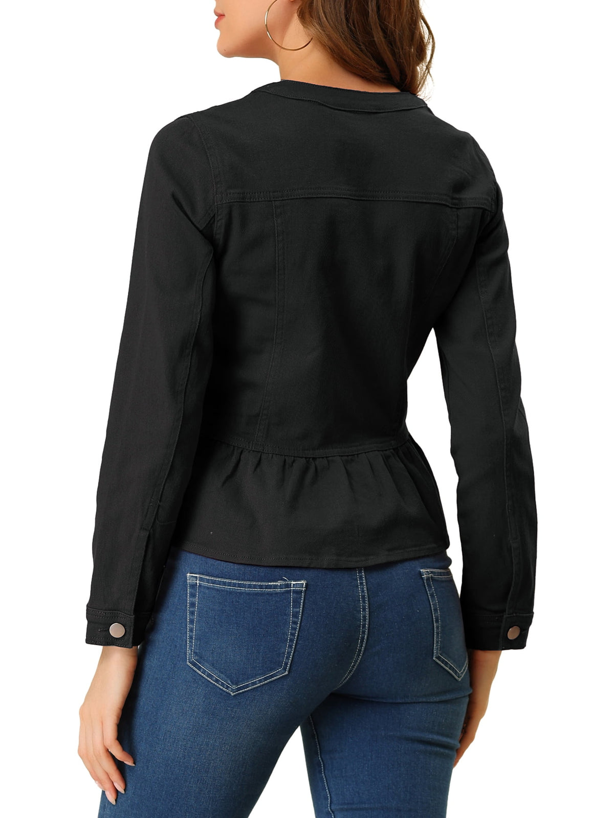 INSPIRE CHIC Women's Denim Jackets Button Down Peplum Hem Long Sleeves Cropped Jean Jackets White L