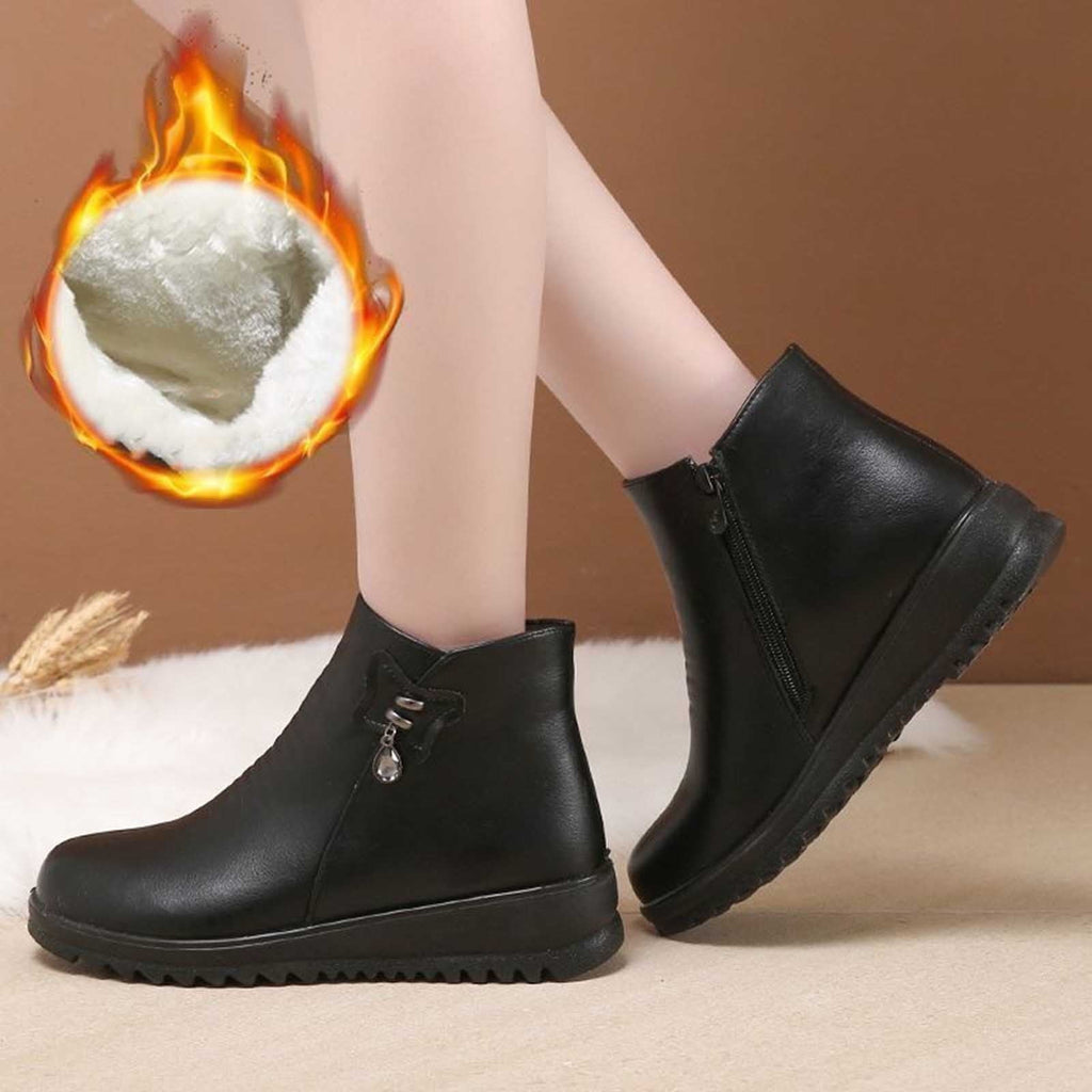 Women's Winter Boots Fuzzy Fleece Lined Ankle Booties Warm Plush Zipper Shoes Wedge Heel Comfortable Non-Slip Snow Boots Black 35