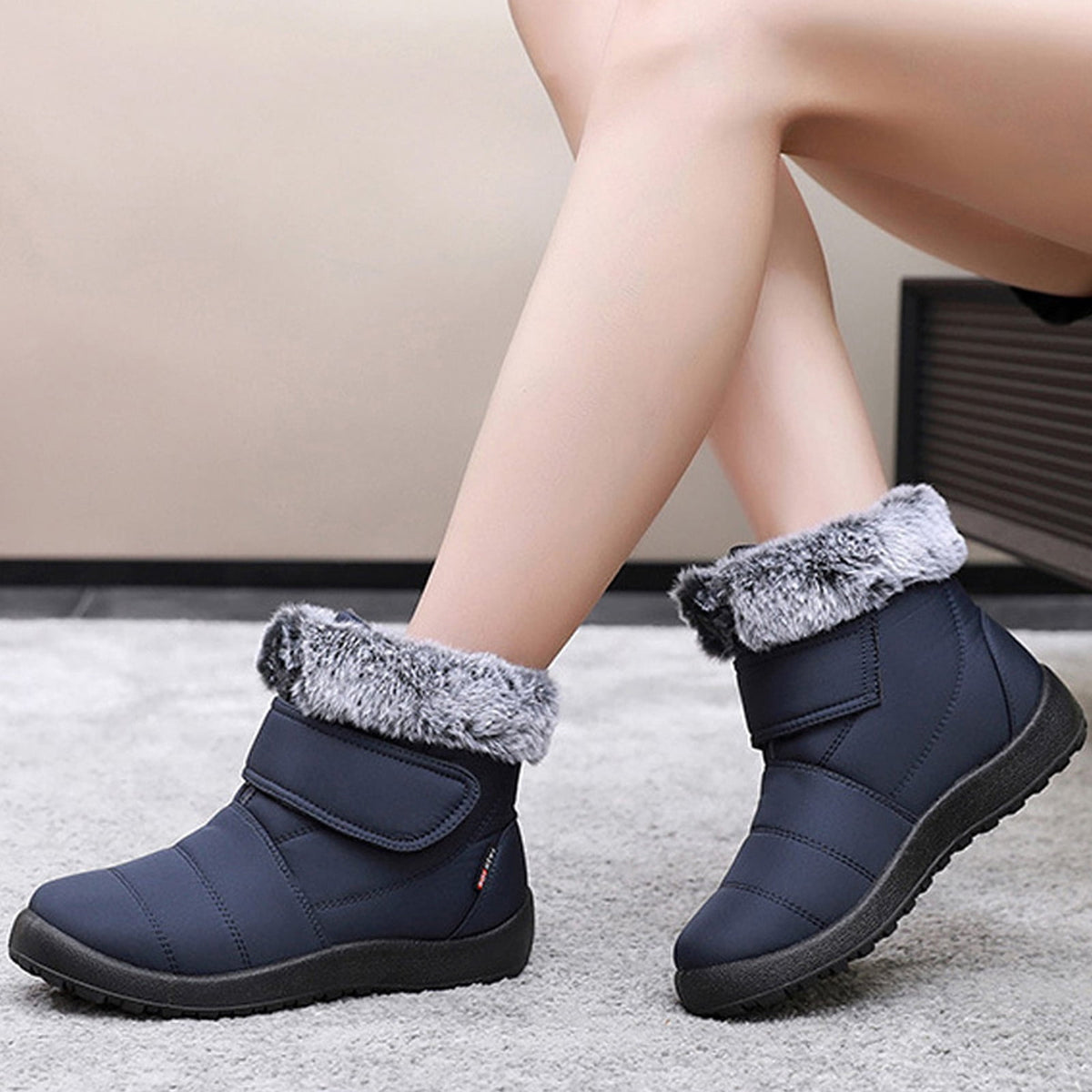 hopeusnice Womens Snow Boots Winter Non-Slip Warm Ankle Booties Slip On Outdoor Fuzzy Fleece Lined Zip Flat Comfort Shoes Black 38