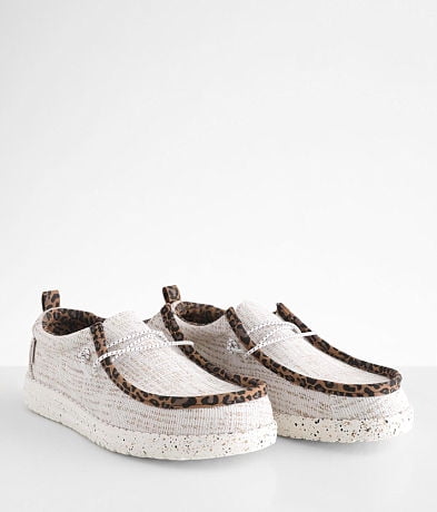 Hey Dude Wally Womans White Pieced Leopard Shoes