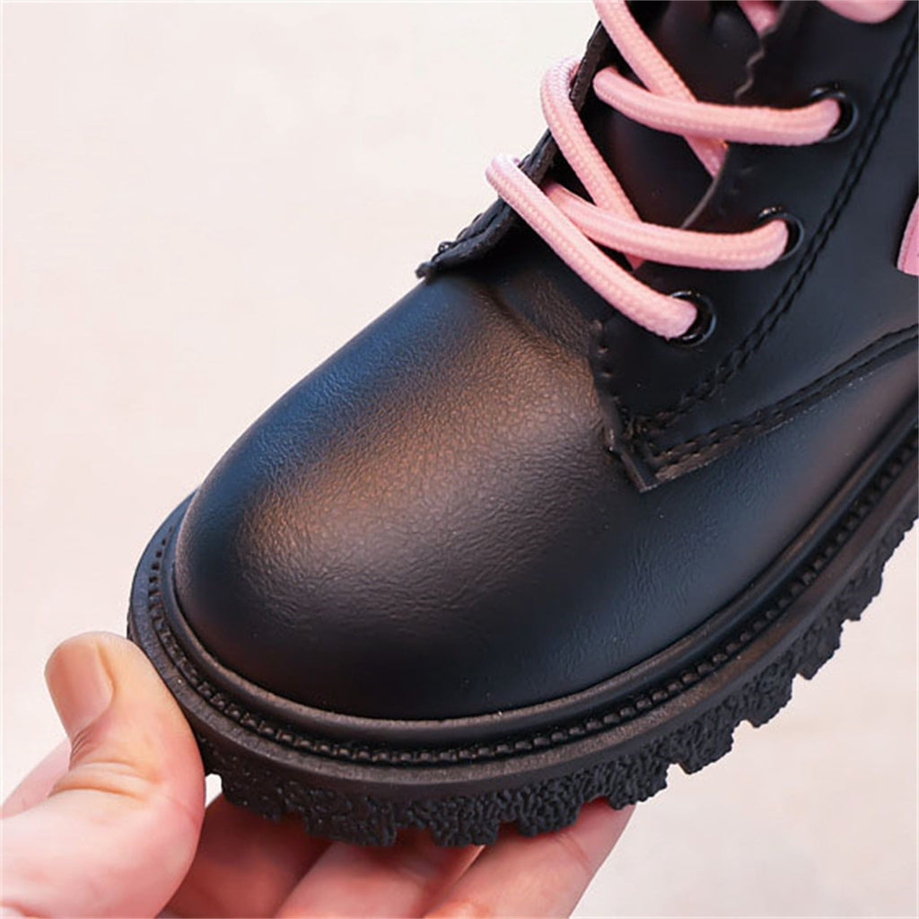 BXJX Girls Ankle Boots with Zipper, Non-Slip Soft Sole Fall Winter Cute Lace Up Boots Pink Size 12.5 Little Kids