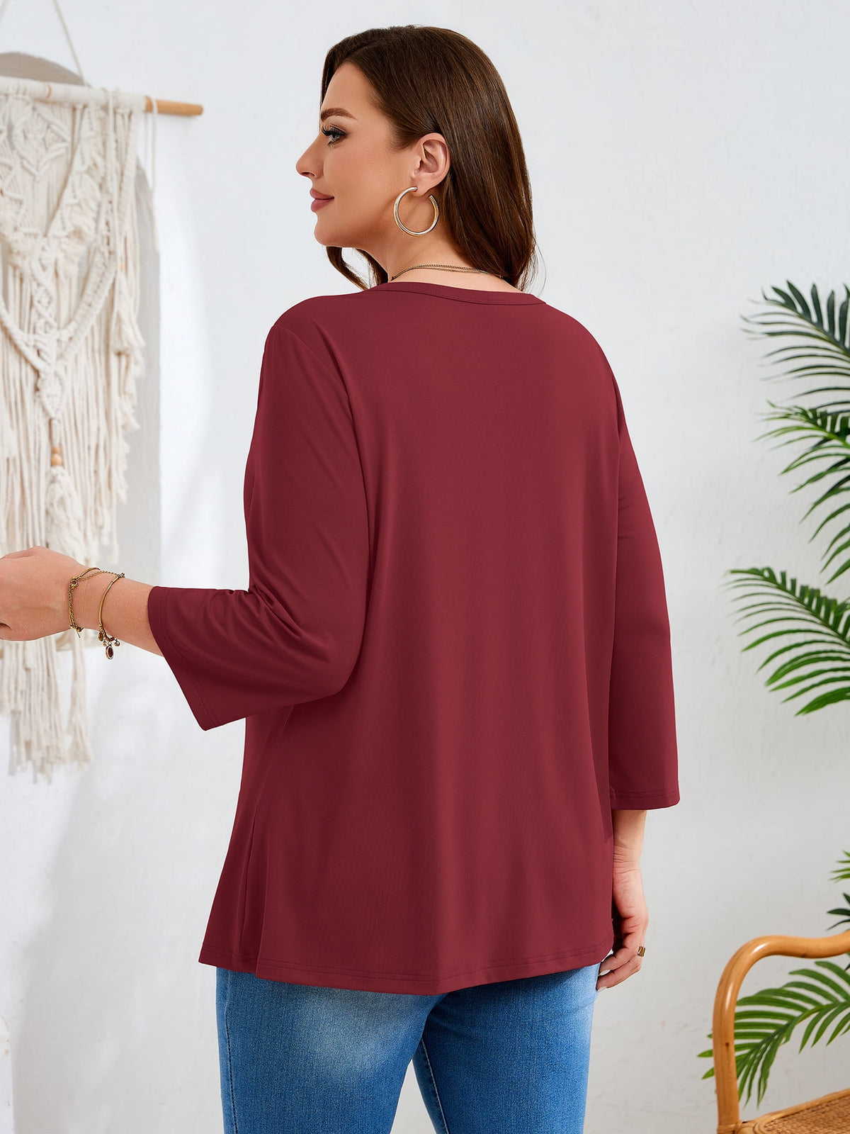 SHOWMALL Plus Size Tops for Women, 3/4 Sleeve Button V Neck Casual Tunic Blouse, Green, Size 4X