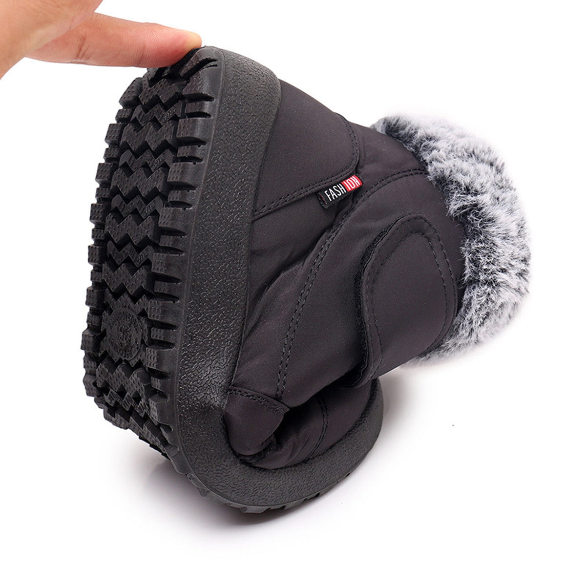 hopeusnice Womens Snow Boots Winter Non-Slip Warm Ankle Booties Slip On Outdoor Fuzzy Fleece Lined Zip Flat Comfort Shoes Black 38