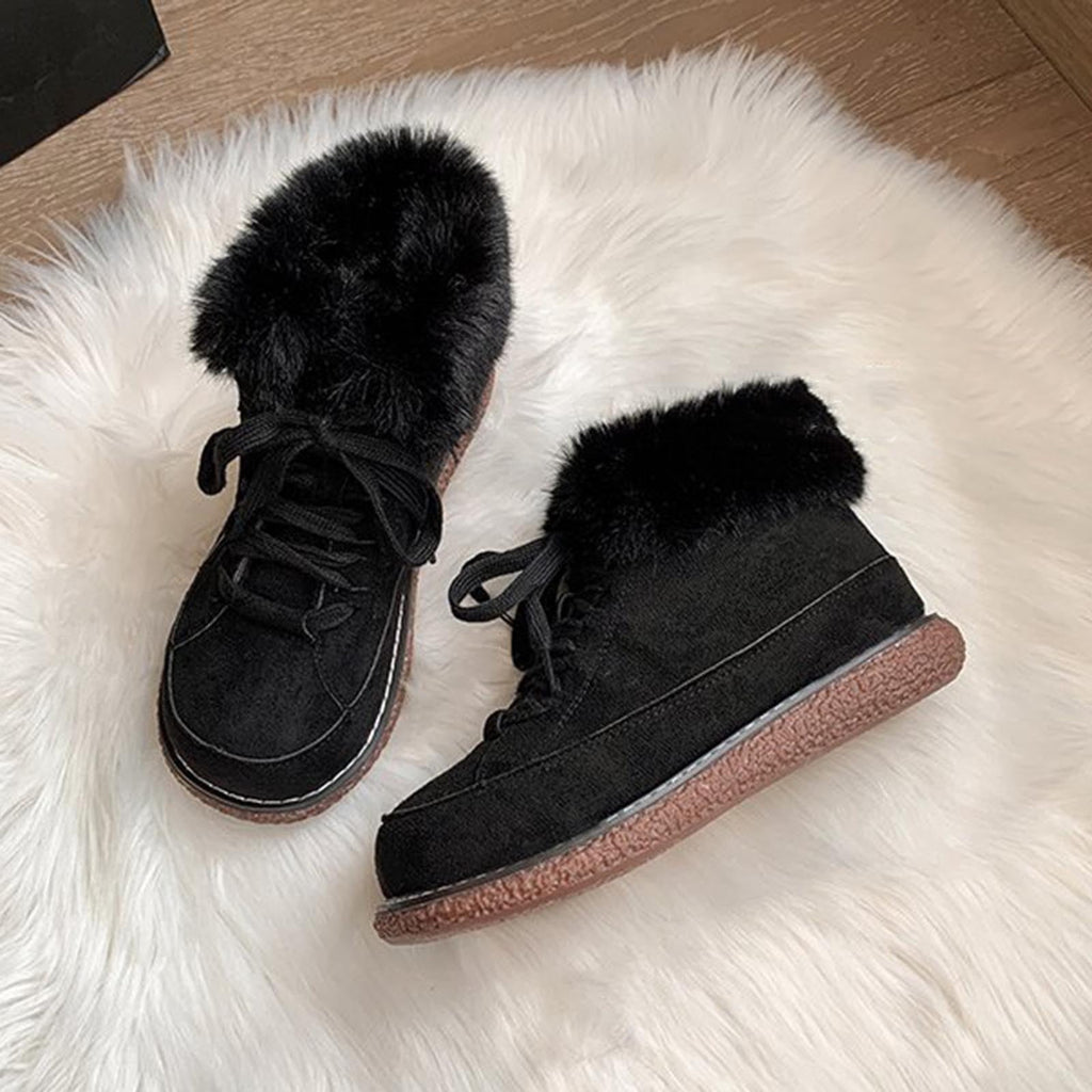 hopeusnice Women's Winter Snow Boots Fuzzy Fleece Lined Warm Ankle Booties Suede Shoes Lace Up Flats Comfortable Waterproof Shoes Black 38