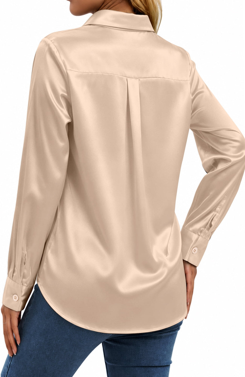 UVN Blouses for Women Long Sleeve Satin Shirts Button Down Ladies Casual Top