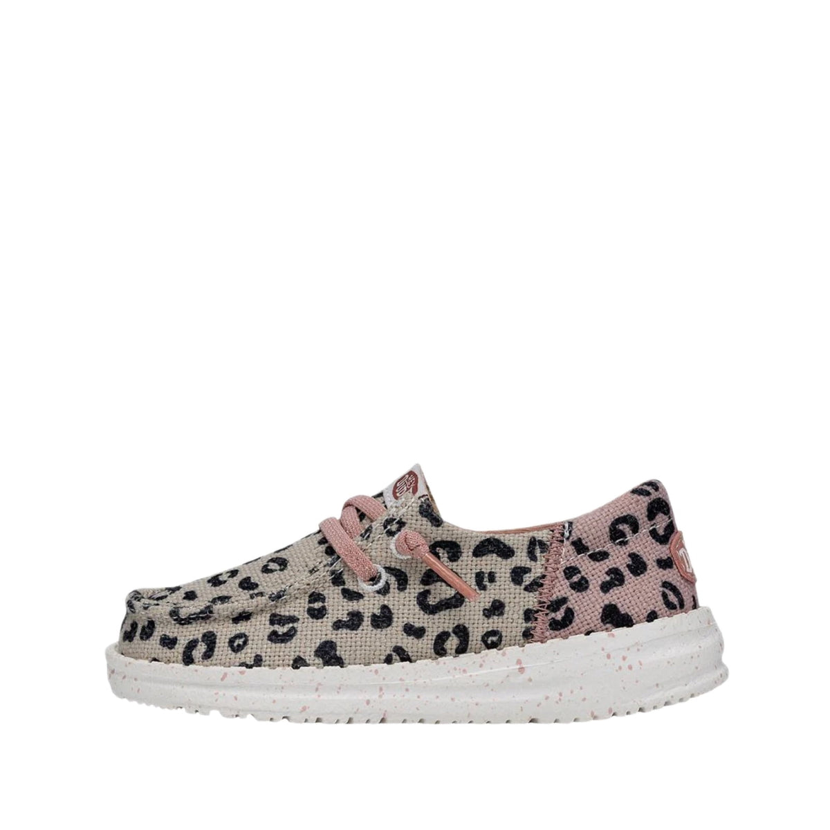HEYDUDE Girl's Youth Wendy Funk Leo Slip On Loafer, Cream/Pink Size 4 | Animal Print | Lightweight Shoe, Woven Laces, Flexible Outsole