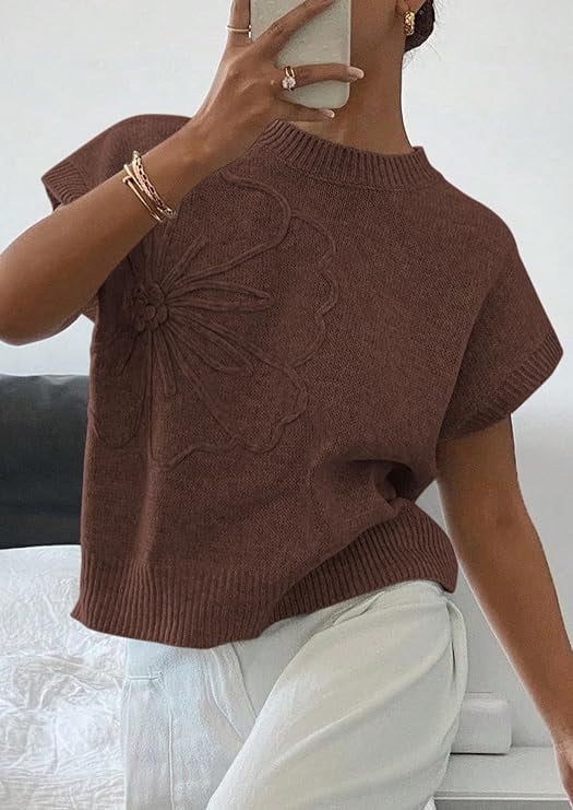 PRETTYGARDEN Women's Spring Sweater Vest Trendy Flower Knit Short Sleeve Cute Pullover Tank Tops Summer Fashion Clothing