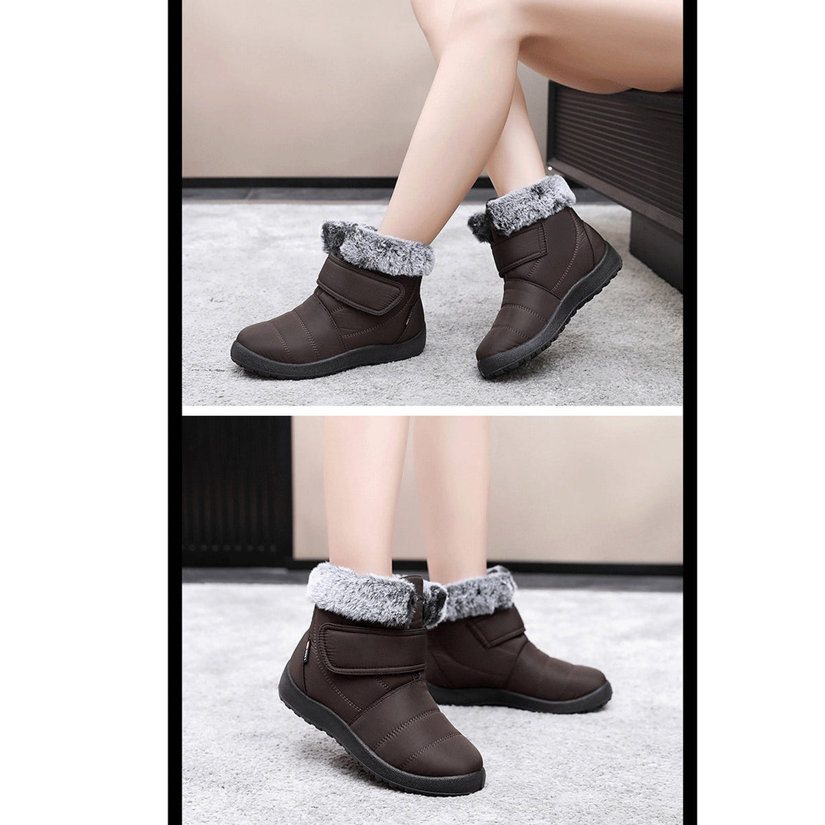 hopeusnice Womens Snow Boots Winter Non-Slip Warm Ankle Booties Slip On Outdoor Fuzzy Fleece Lined Zip Flat Comfort Shoes Black 38