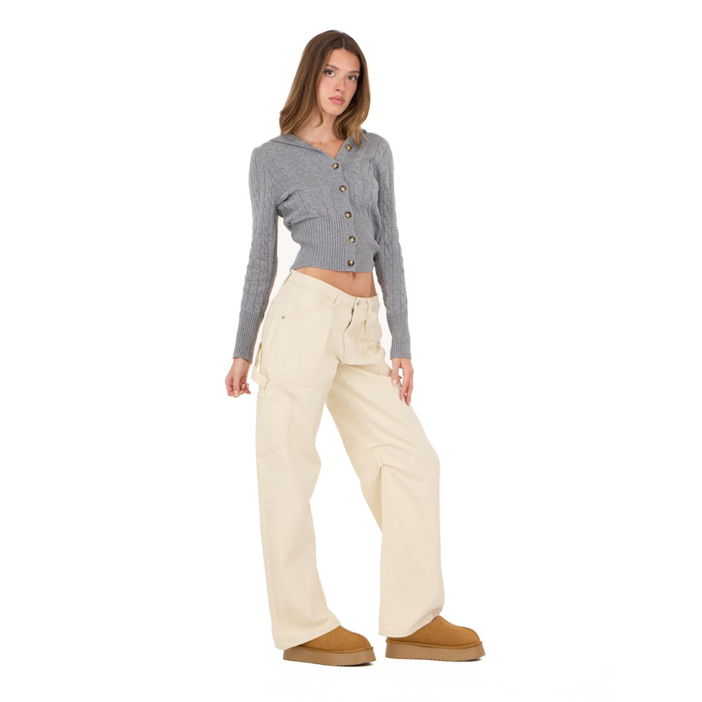 Forever 21 Women's Blue Barrel-Leg Cargo Jeans, Wide Barrel Silhouette for Everyday Casual Wear, Sizes 10