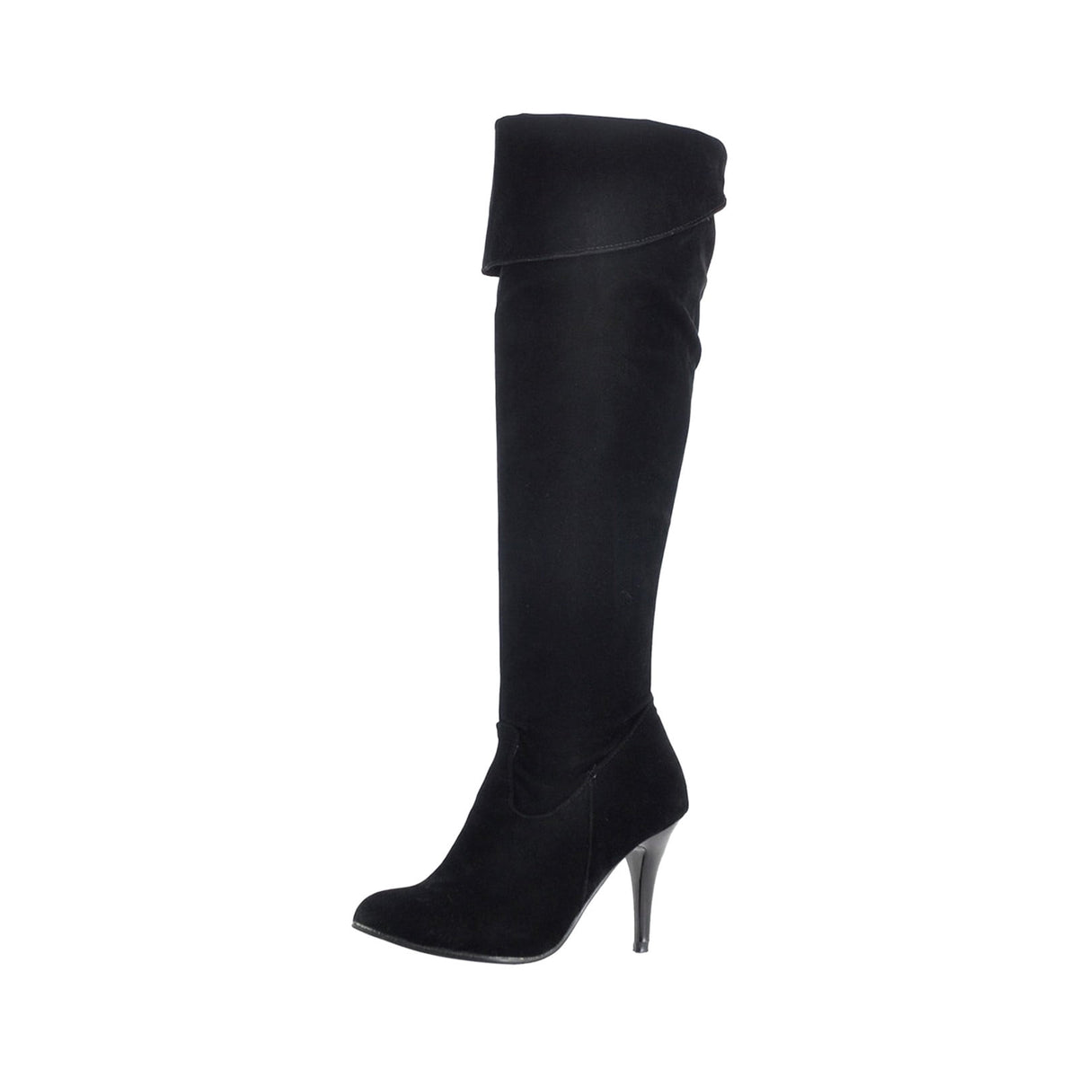 hopeusnice Women's Over The Knee Boots High Heel Faux Leather Pointed Toe Stilettos Chunky Heel Thigh High Boots Winter Booties Matte black 39