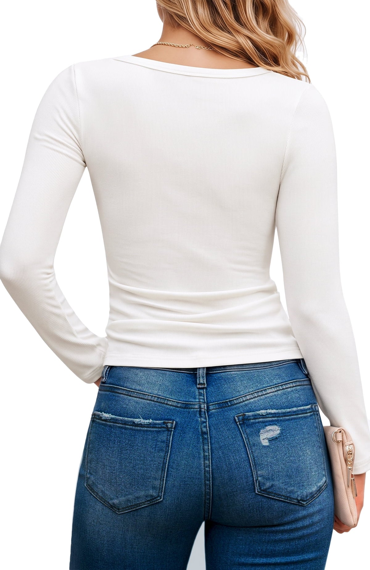 SPROUTOP Slim Fit Blouse for Women Long Sleeve Square Neck Shirts Ribbed Fall Ladies Casual Basic Tops