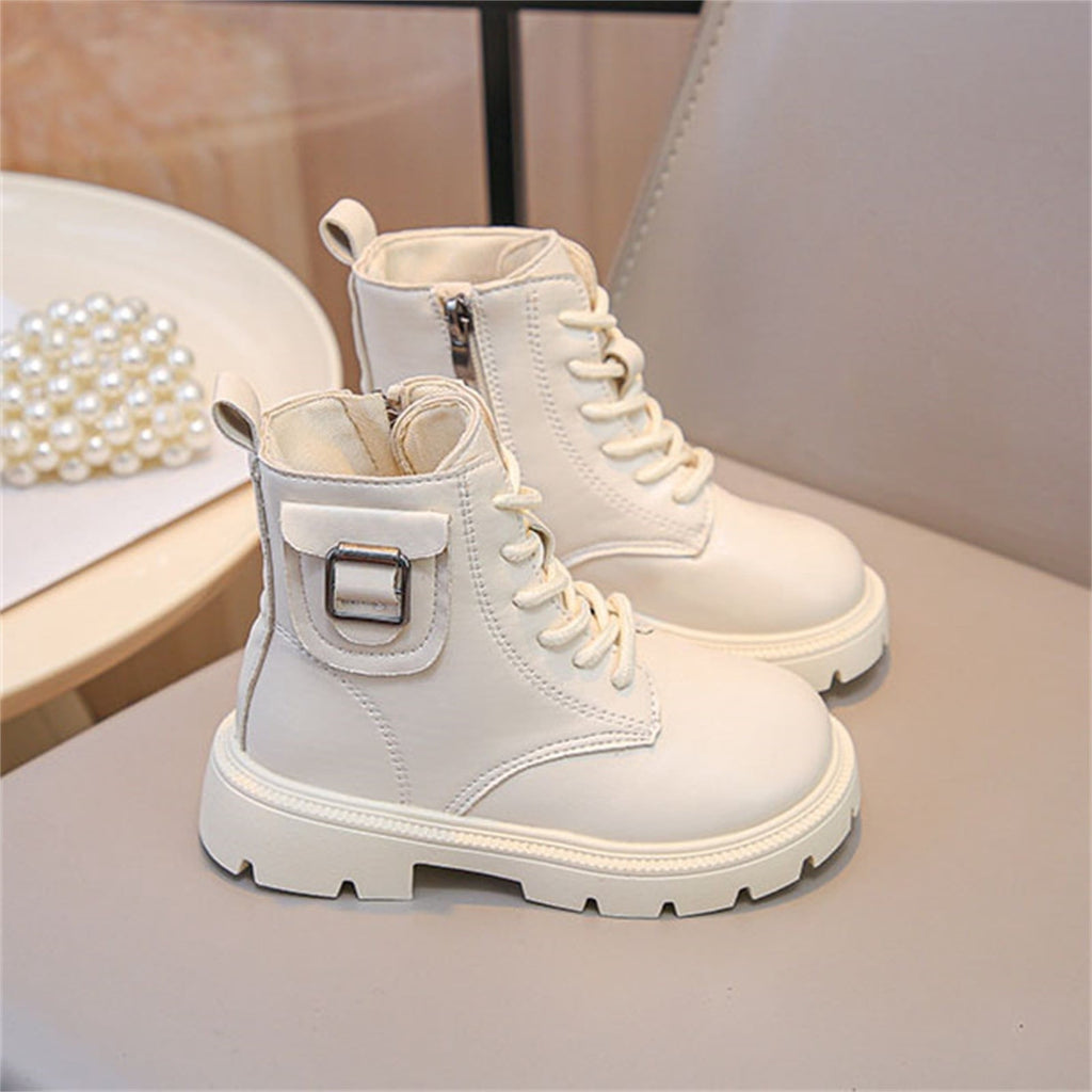 BXJX Girls Ankle Boots with Zipper, Outdoor Fall Winter Soft Sole Non-Slip Lace Up Boots Silver Size 12.5 Little Kids