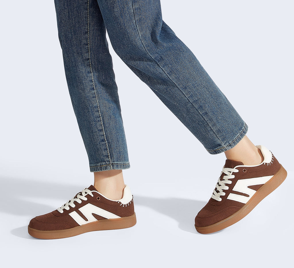 LUCKY STEP Womens Classic Retro Gum Sole Fashion Sneakers Anti Slip Casual Shoes,Dark Brown
