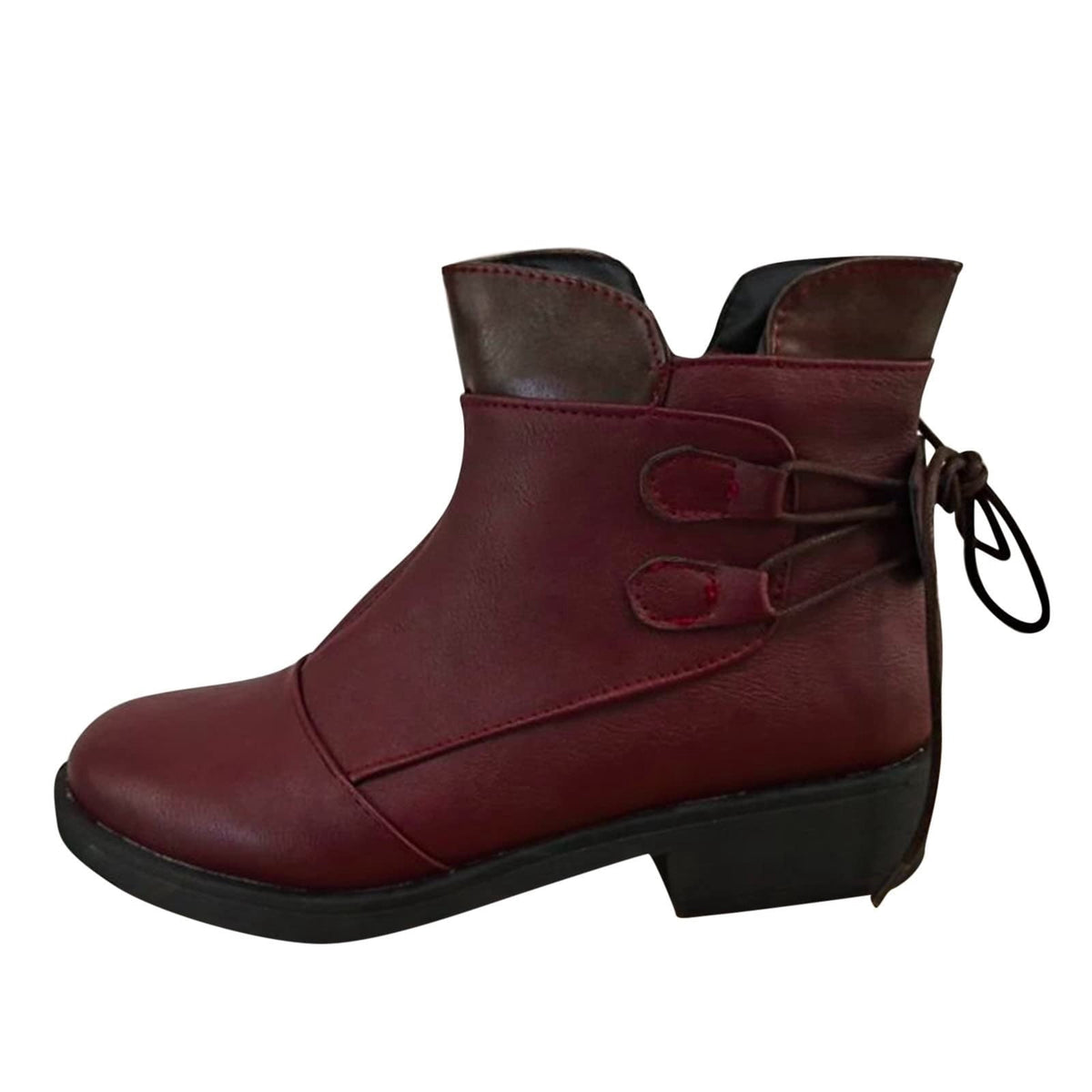 hopeusnice Women's Ankle Boots Chain Decor Pointed Toe Chunky Heel Cowboy Boots Western Style Mid Calf Boots Red 36