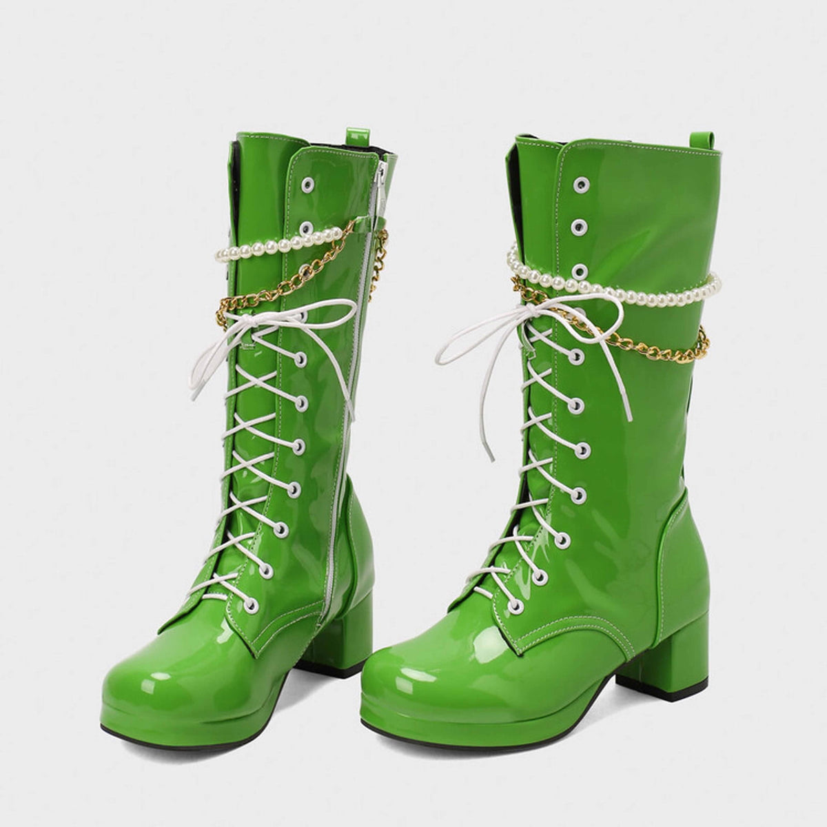 hopeusnice Knee High Boots for Women Mid Calf Boots Chunky Block Heels Buckle Lace Up Boots Stylish Fall Winter Shoes Orange 36
