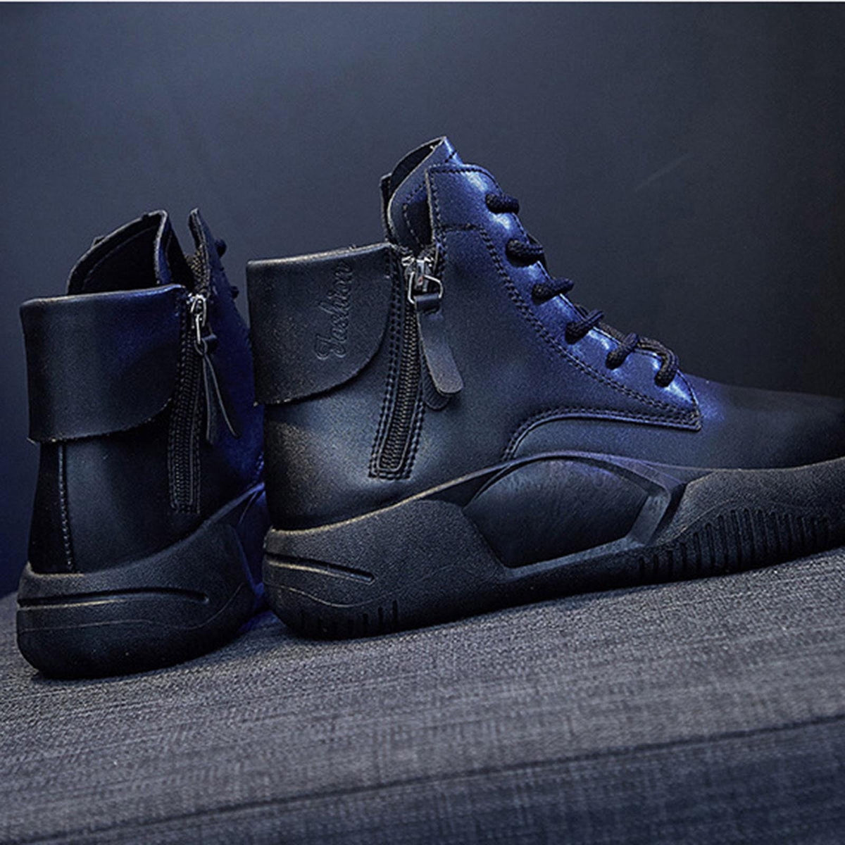 hopeusnice Women's Faux Leather Boots High Top Lace Up Zipper Ankle Boots Sneakers Comfortable Breathable Shoes Black 36