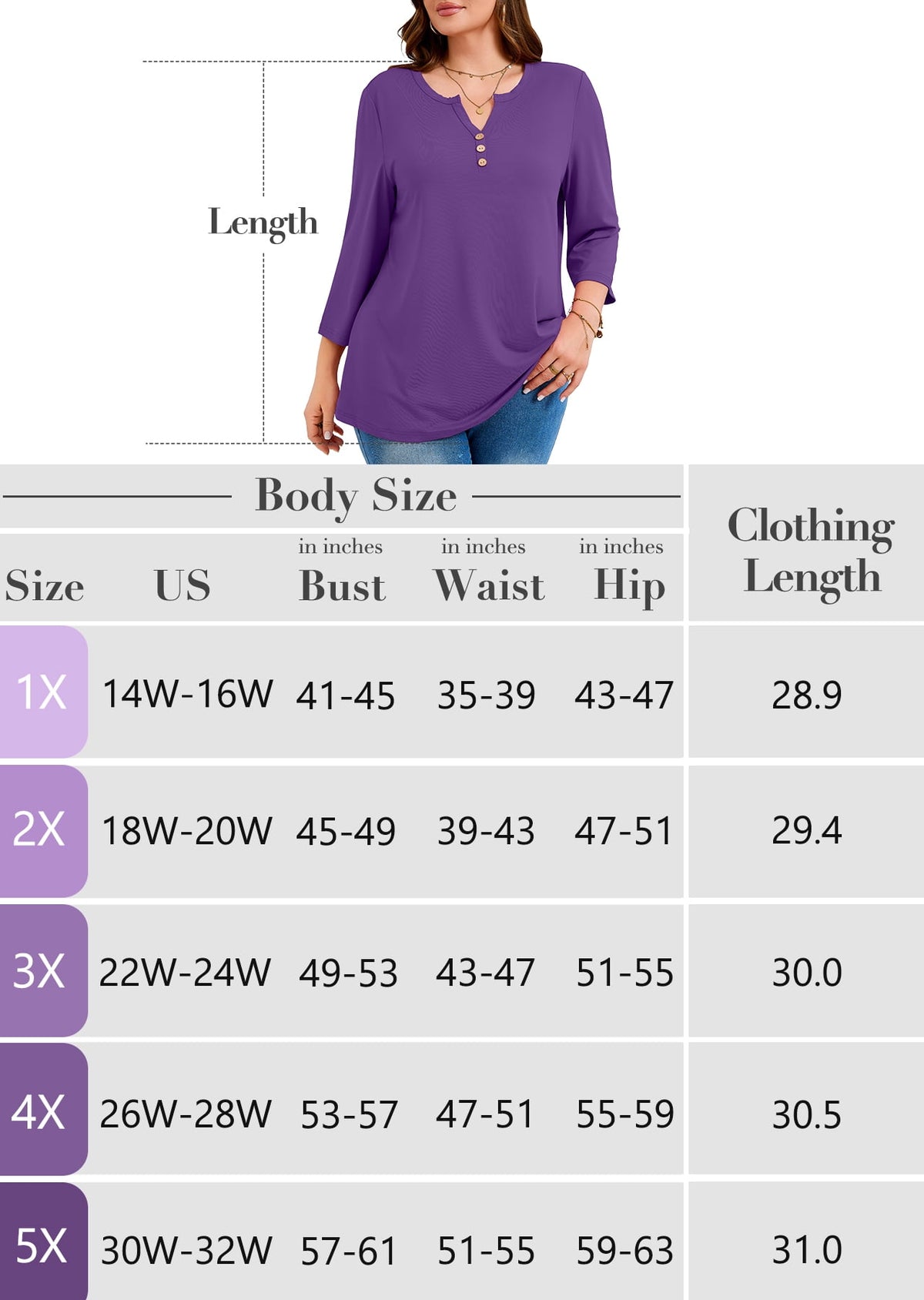 SHOWMALL Plus Size Tops for Women, 3/4 Sleeve Button V Neck Casual Tunic Blouse, Green, Size 4X