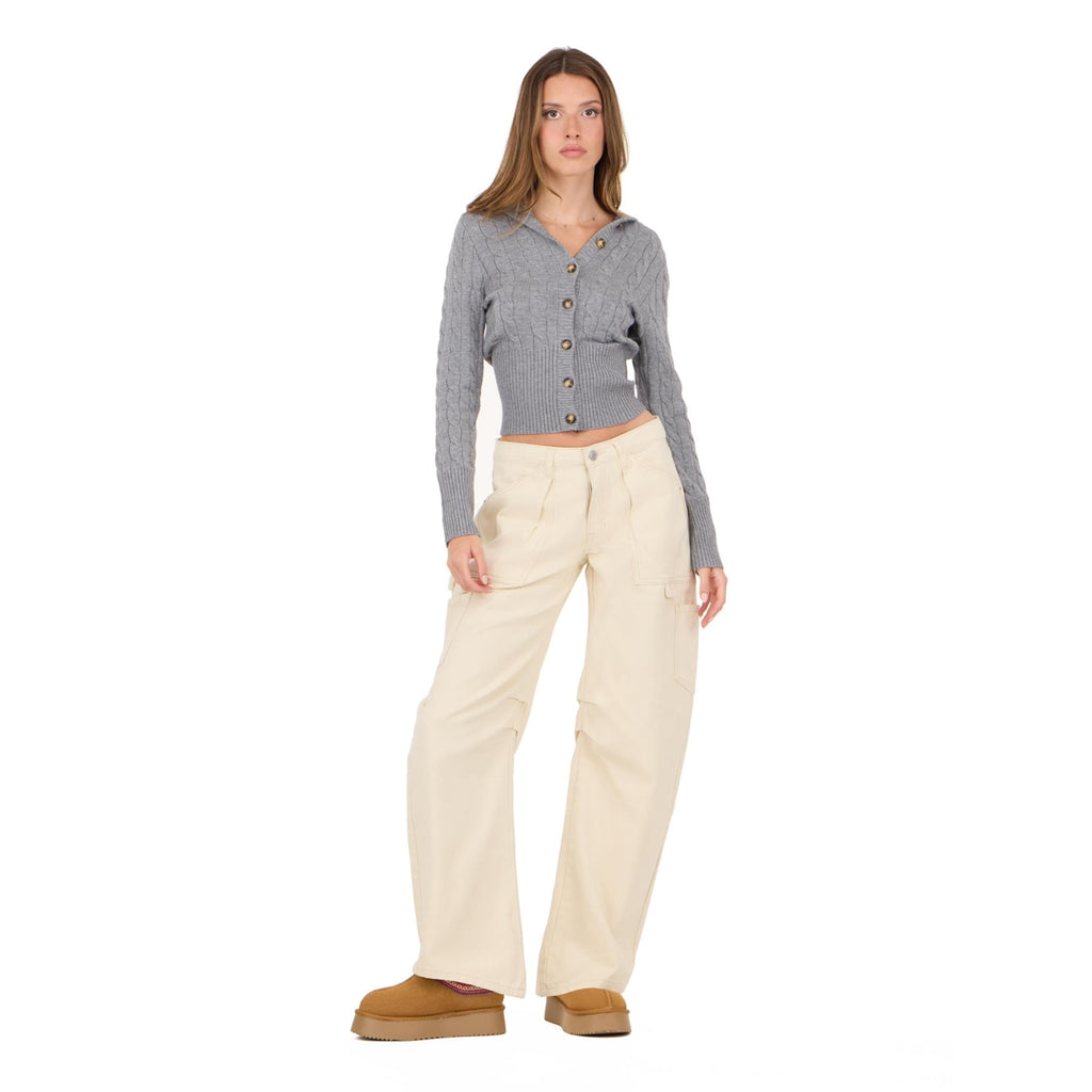 Forever 21 Women's Blue Barrel-Leg Cargo Jeans, Wide Barrel Silhouette for Everyday Casual Wear, Size 12
