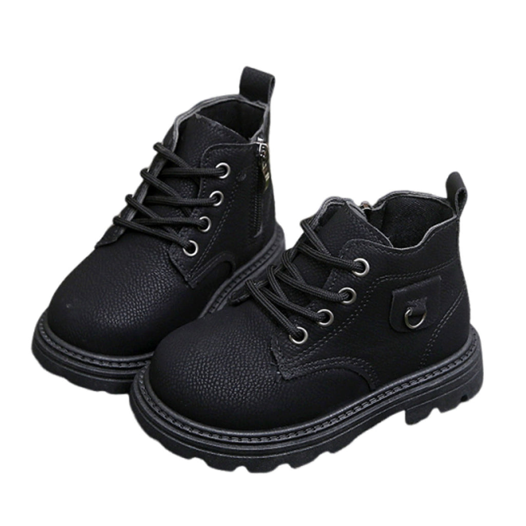 Mwjwdo Girls Leather Boots Short Winter Casual Fashion Artificial Leather Comfortable Sole Little Kids Shoes for Daily Wear Black 1-1.5Years