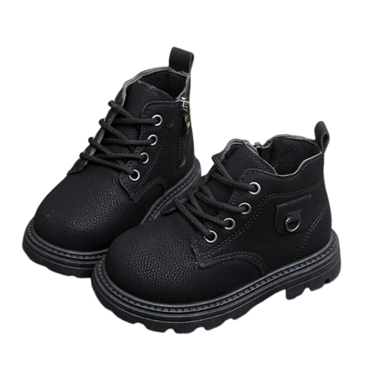 Mwjwdo Girls Leather Boots Short Winter Casual Fashion Artificial Leather Comfortable Sole Little Kids Shoes for Daily Wear Black 1-1.5Years