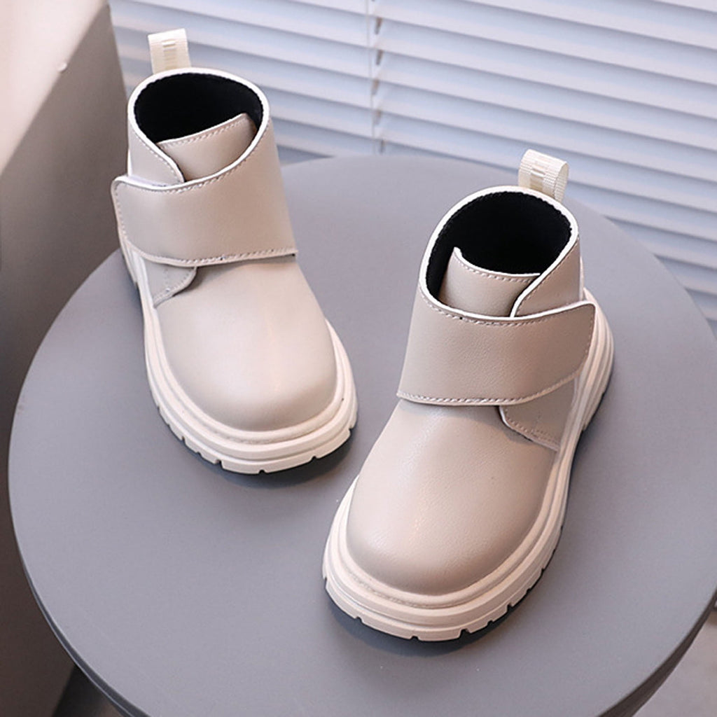 Mwjwdo Girls Leather Boots Short Winter Casual Fashion Artificial Leather Comfortable Sole Little Kids Shoes for Daily Wear Black 1-1.5Years