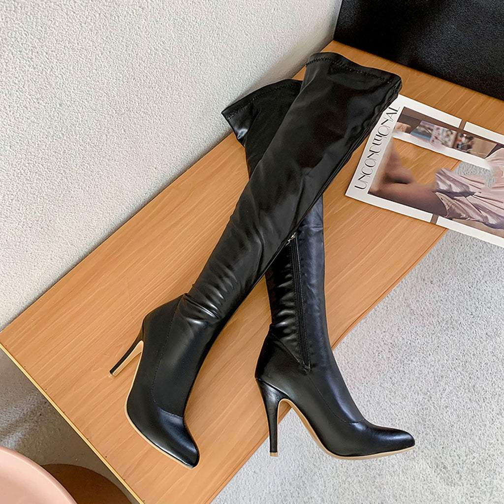 hopeusnice Women's Over The Knee Boots Pointed Toe High Heel Stilettos Boots Thigh High Boots Elegant Party Dress Boots Chunky Heel Fall Winter Shoes Blue 35