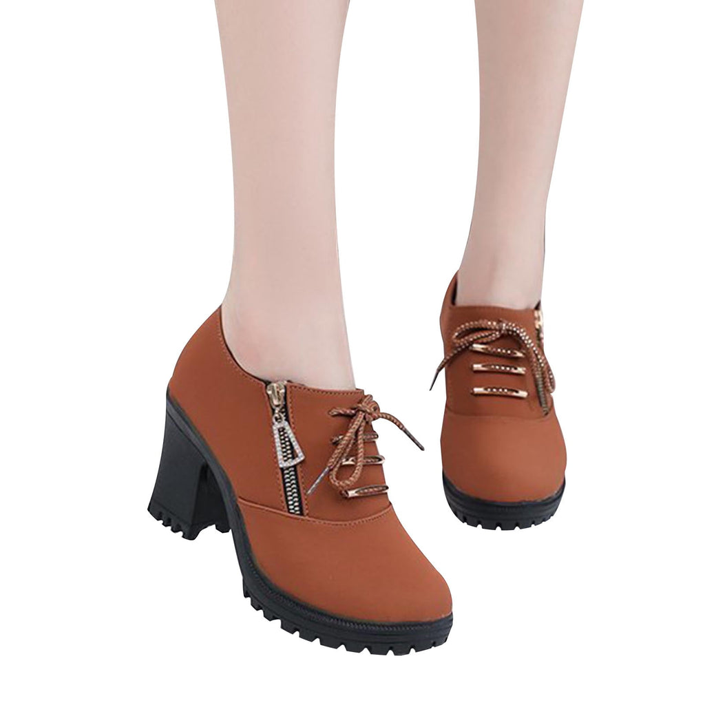 hopeusnice Women's Ankle Boots Lace Up Buckle Zipper Chunky Heel Shoes Comfortable Suede Round Toe Block Heel Fall Winter Boots Outdoor Black 37