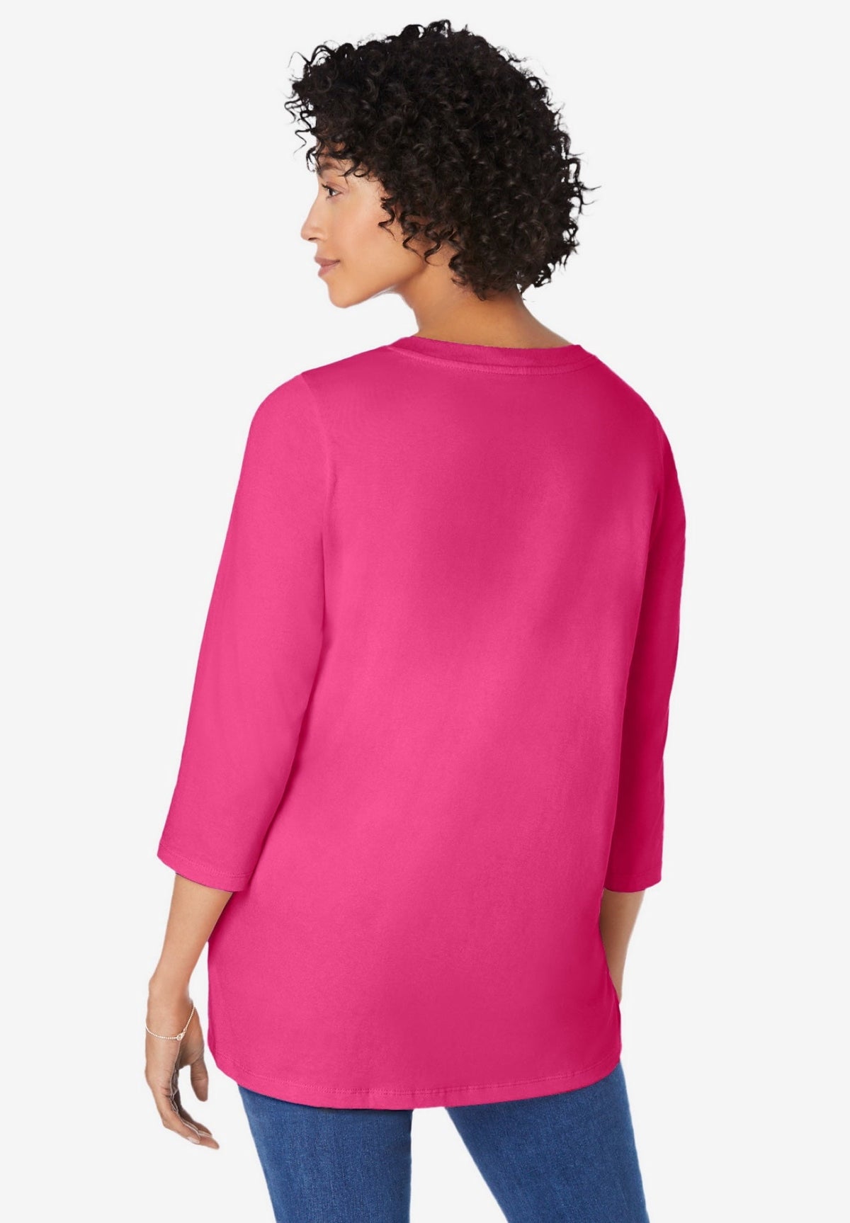 Woman Within Plus Size Perfect Three-Quarter Sleeve V-Neck Tunic