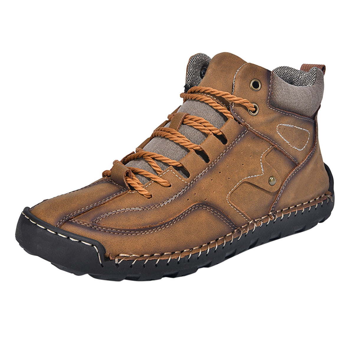 RotHome Men's Casual Outdoor Chukka Boots Hand-Stitched Leather High Top Walking Shoes with Non-Slip Rubber Sole for Daily Work and Travel, Wine, Size 6