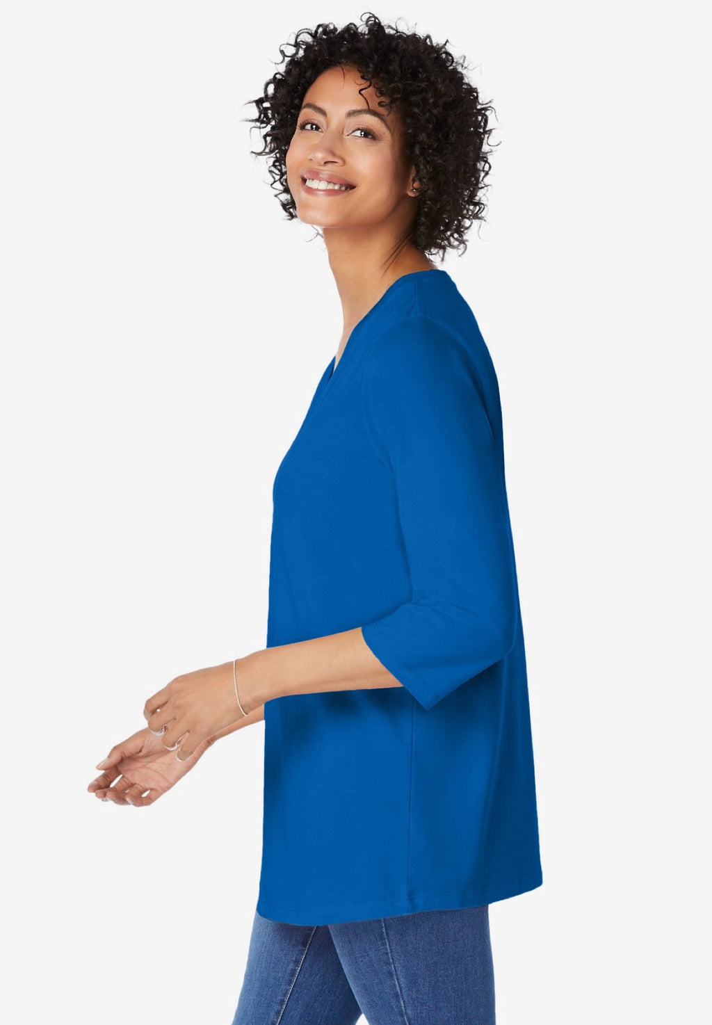 Woman Within Plus Size Perfect Three-Quarter Sleeve V-Neck Tunic